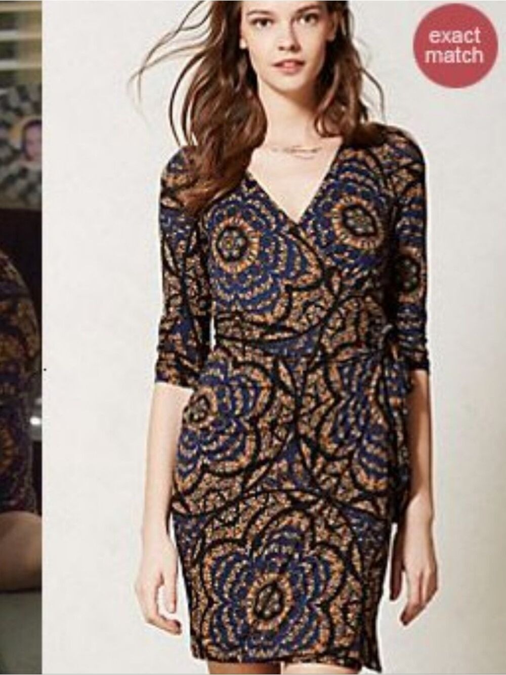 VANESSA VIRGINIA Blue Black Paisley Wrap Dress Size Small